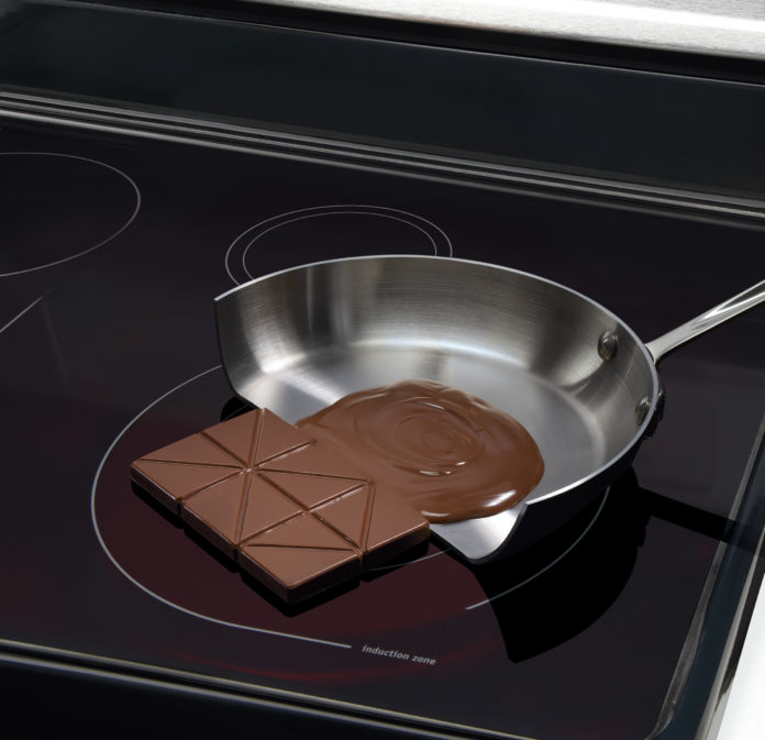 chocolate melting in an induction compatible pan while staying whole on the burner.